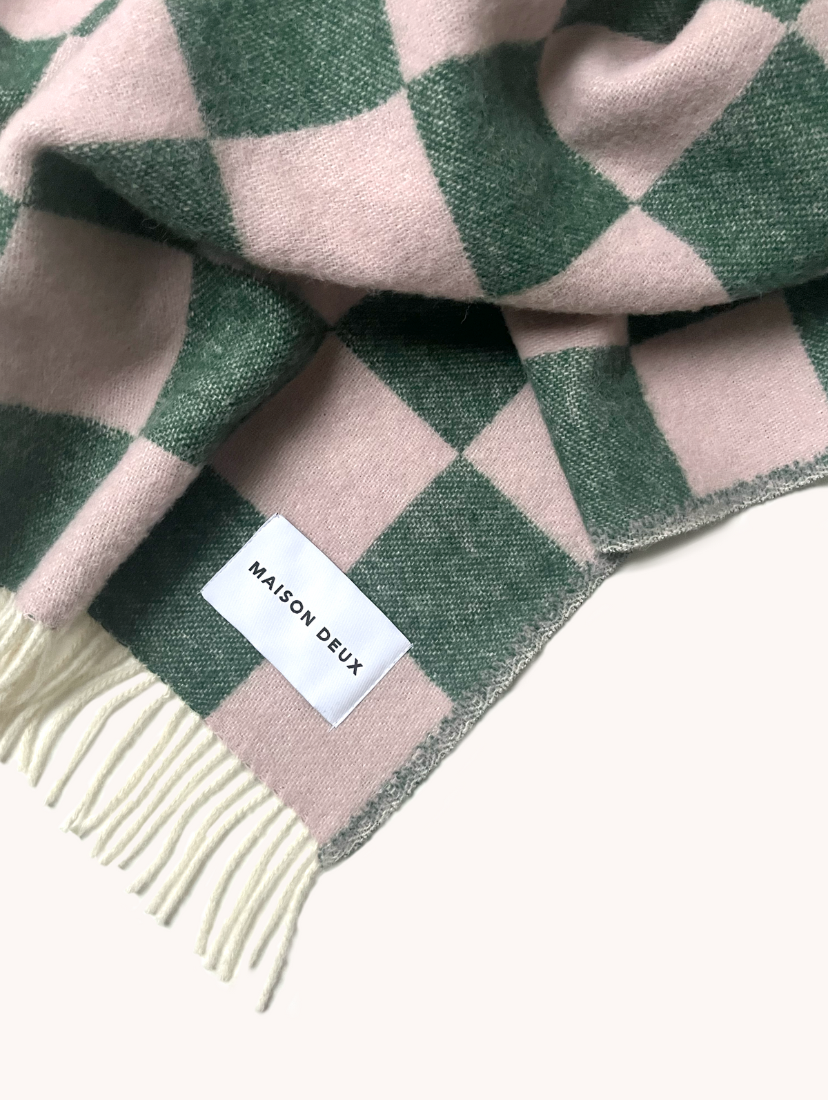 Maison Deux Blanket CHECKERBOARD Green / Pink 4.25 x 6.5 ft