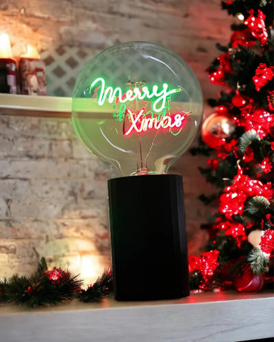 Bulb MERRY XMAS Green/ Red with Base Table Lamp PORTABLE