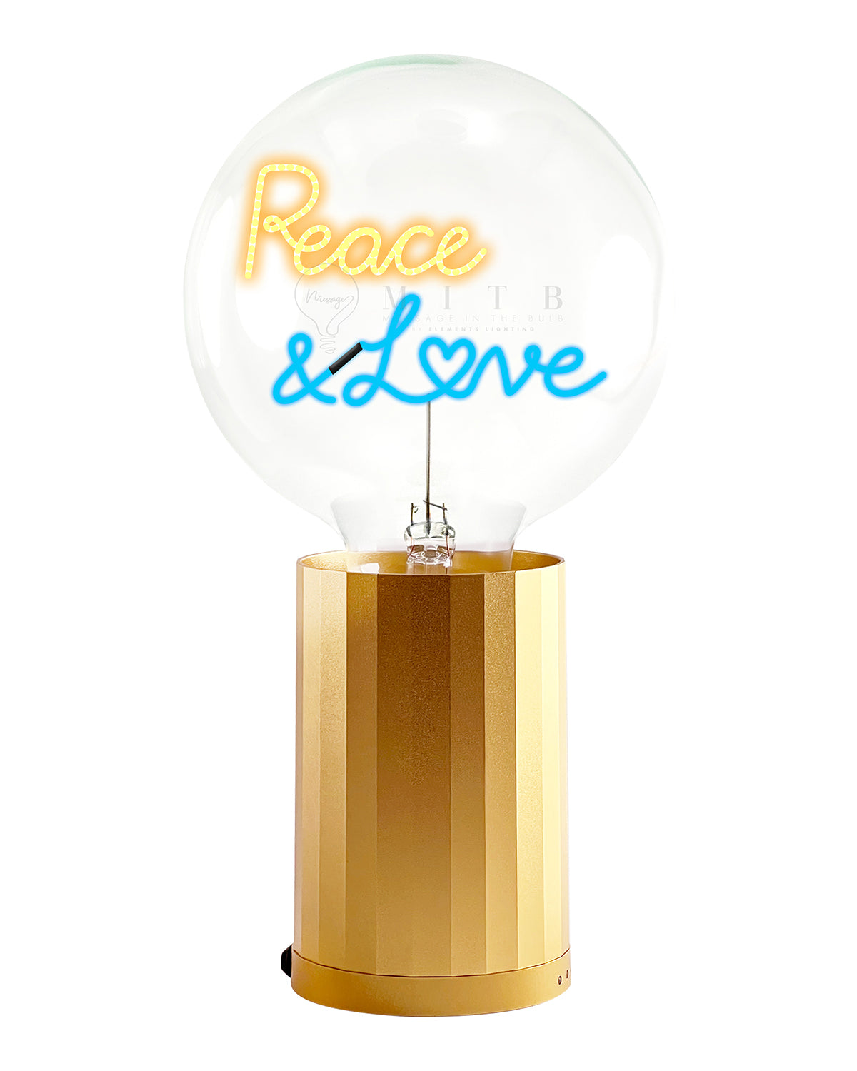 Bulb PEACE AND LOVE Amber/ Blue  with Base Table Lamp PORTABLE