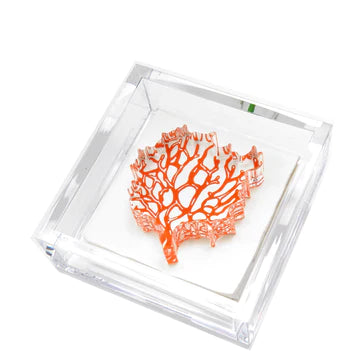 Tara Wilson Designs Cocktail Napkin Holder CORAL 6" x 6"