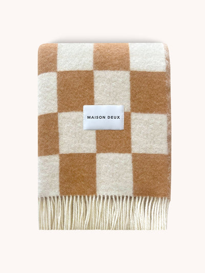 Maison Deux Blanket CHECKERBOARD Terra Brown / White 4.25 x 6.5 ft