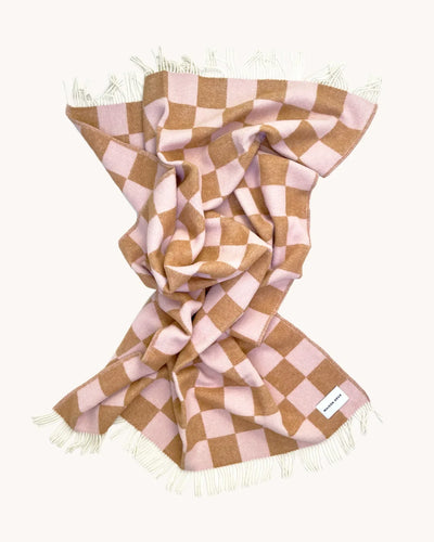 Maison Deux Blanket CHECKERBOARD Terra Brown / Pink 4.25 x 6.5 ft