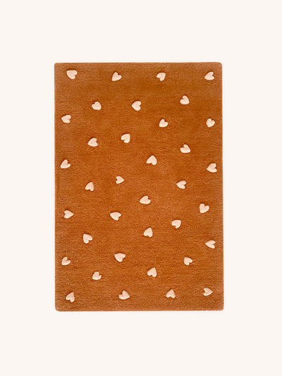 Maison Deux Rug HEARTS Brown / Pink Print 2.6 x 3.9 ft