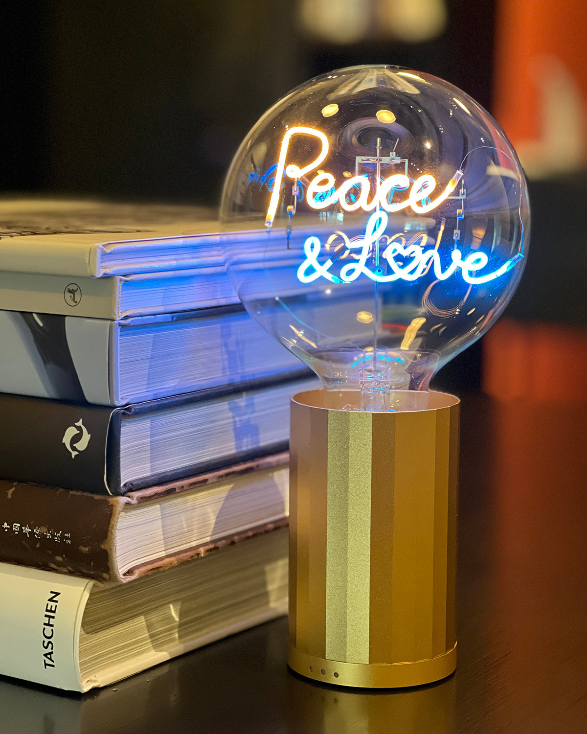 Bulb PEACE AND LOVE Amber/ Blue  with Base Table Lamp PORTABLE