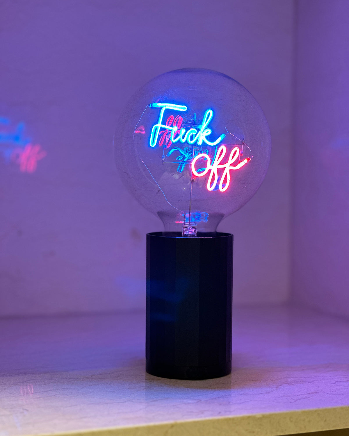 Bulb FUCK OFF Blue/ Red  with Base Table Lamp PORTABLE