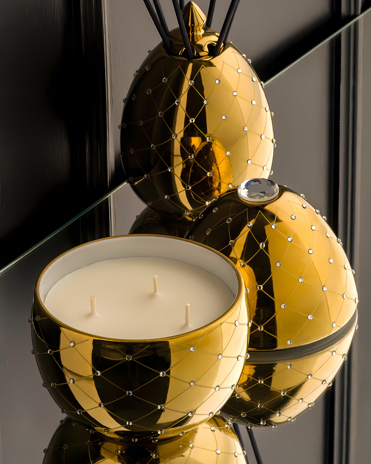 Candle in Ceramic BOIS DE ROUSSIE 16oz Gold And Crystals