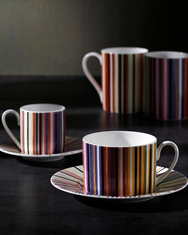 Tea Cup & Saucer STRIPES Set of 2 in Luxury Box Jenkins 156 diam. 3.3", H 2.3", cap. 7.5 oz, Saucer diam. 6"