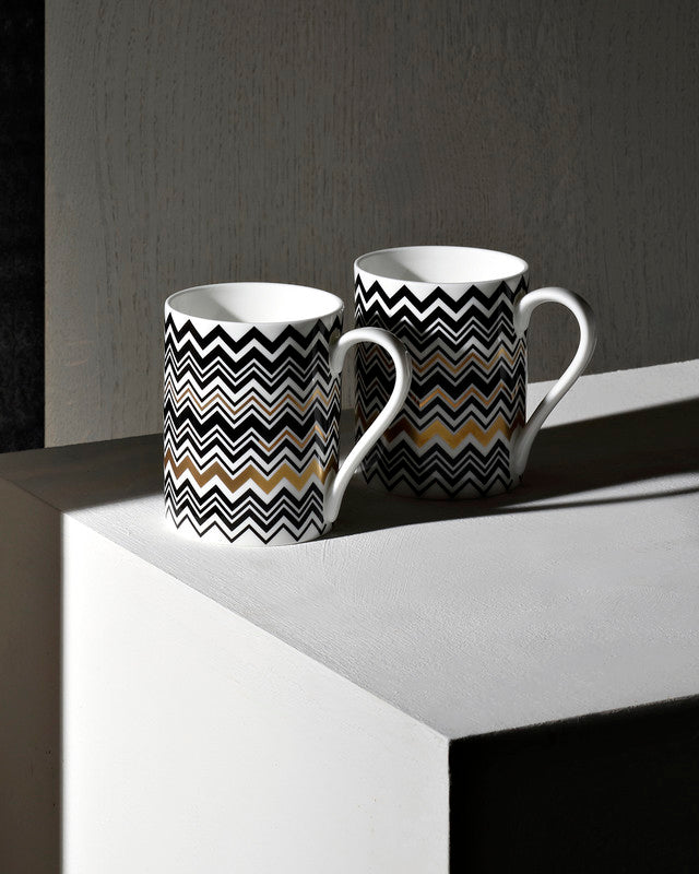 Missoni Home Mug Cup ZIG ZAG in Luxury Box Gold diam. 3", H 3.9", cap. 12.5 oz