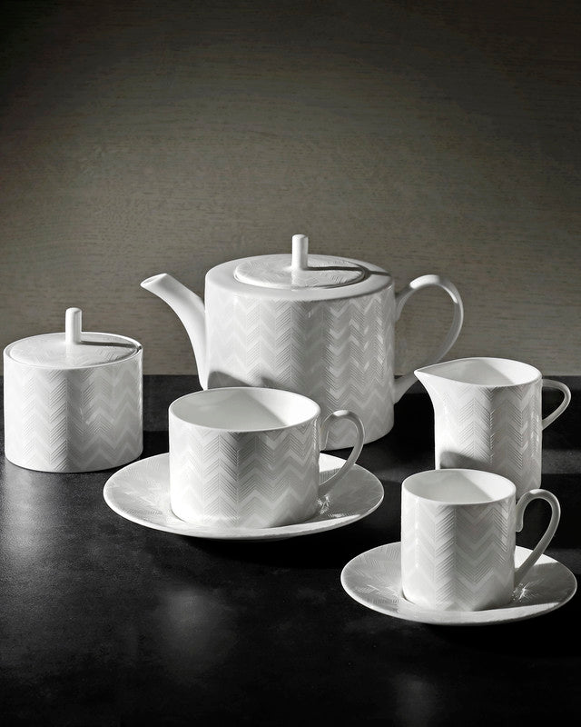 Missoni Home Coffee Cup & Saucer ZIG ZAG Set of 2 in Luxury Box White diam. 2.3", H 2.5", Cap. 4 oz, Saucer diam. 4.75"