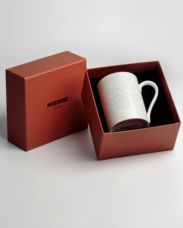 Missoni Home Mug Cup ZIG ZAG in Luxury Box White diam. 2.5", H 3.3", cap. 12.5 oz