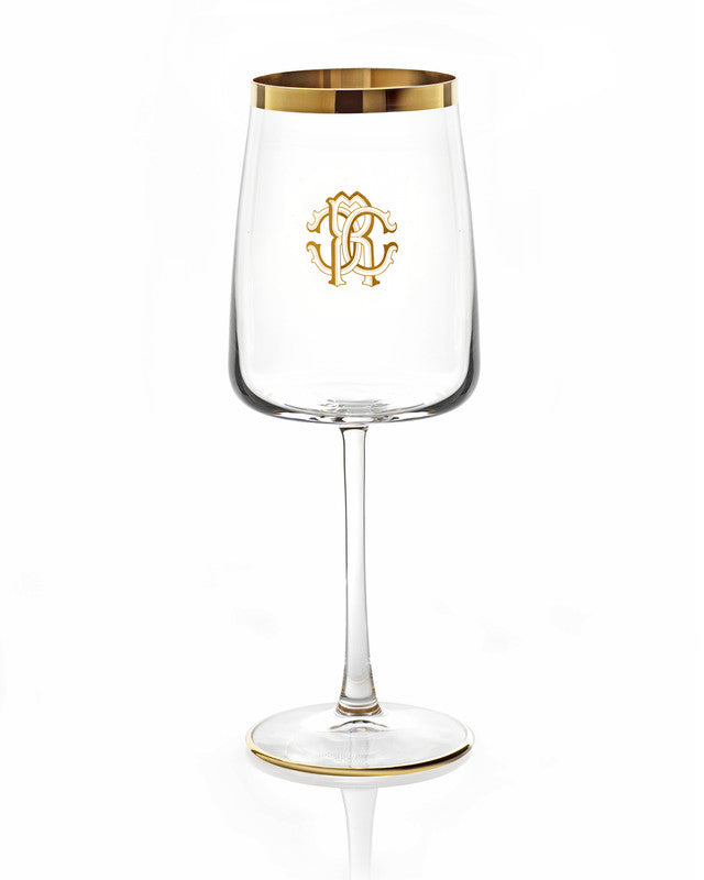 Roberto Cavalli Home Wine Goblet NEW MONOGRAM  Gold 14.5 oz, H 8.5"