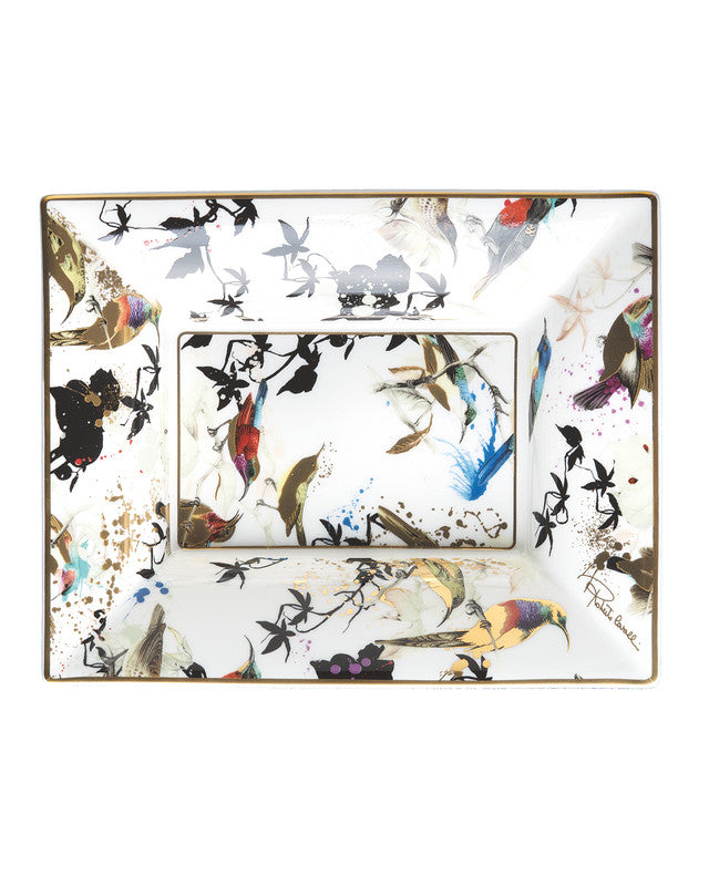 Roberto Cavalli Home Tray GARDEN'S BIRDS Rectangular Large  7.75" x 6.3"