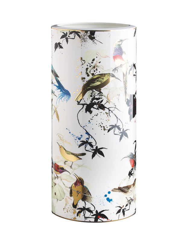 Roberto Cavalli Home High Vase GARDEN'S BIRDS   diam. 6.3", H 14"