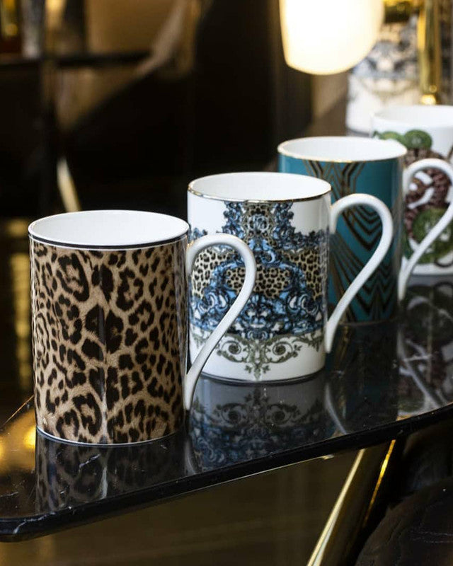 Roberto Cavalli Home Mug Cup JAGUAR in Luxury Box diam. 2.5", H 3.3", cap. 12.5 oz