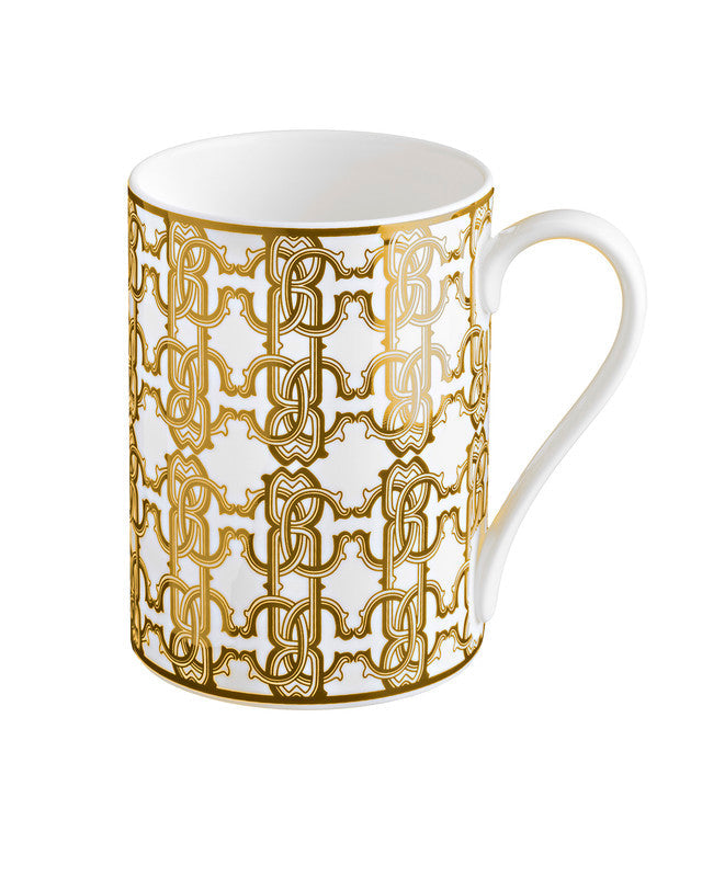 Roberto Cavalli Home Mug Cup MONOGRAM in Luxury Box Gold diam. 2.5", H 3.3", cap. 12.5 oz