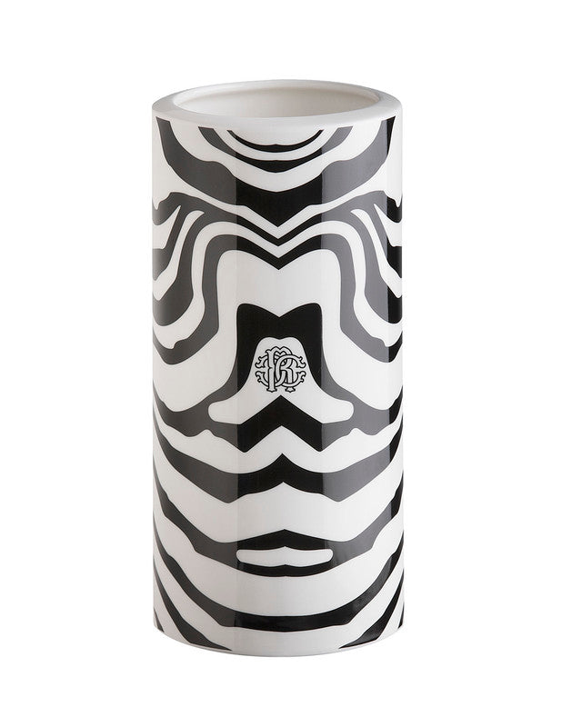 Roberto Cavalli Home Medium Vase ZEBRAGE   diam. 3.75", H 7.75"