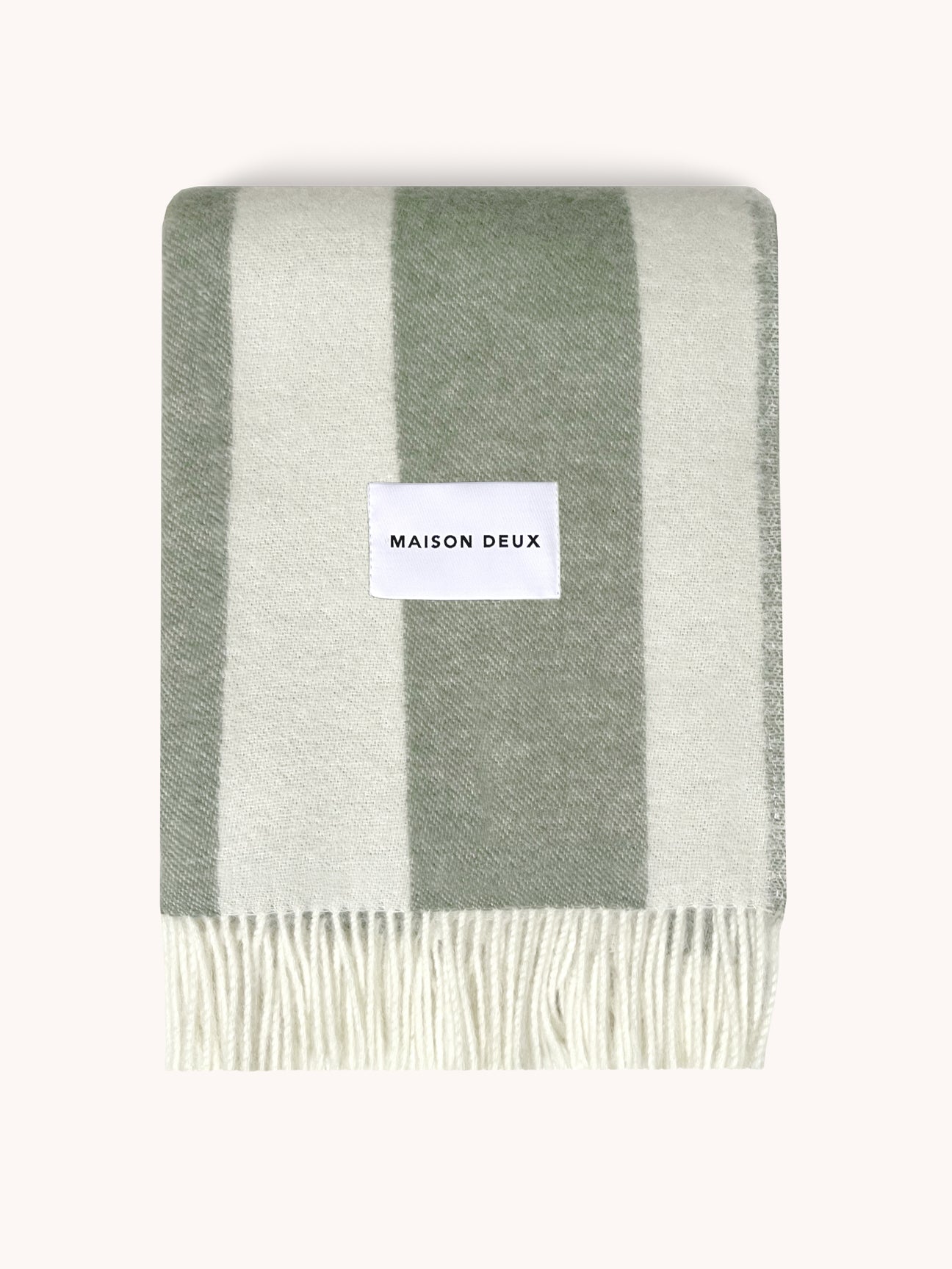 Maison Deux Blanket ROUGH STRIPE Agave Olive Green / White 4.25 x 6.5 ft