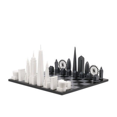 Skyline Chess Chess Set Acrylic London Vs New York Edition with B/W Hatch Board