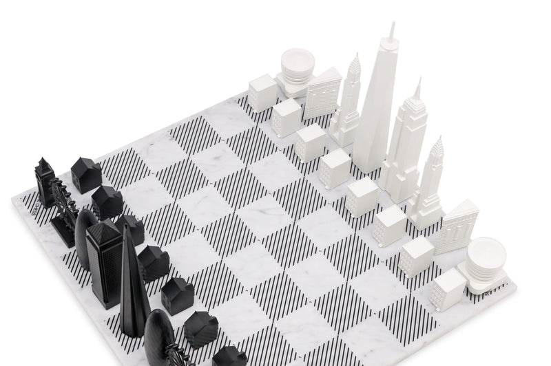 Skyline Chess Chess Set Acrylic London Vs New York Edition with Marble Hatch Board