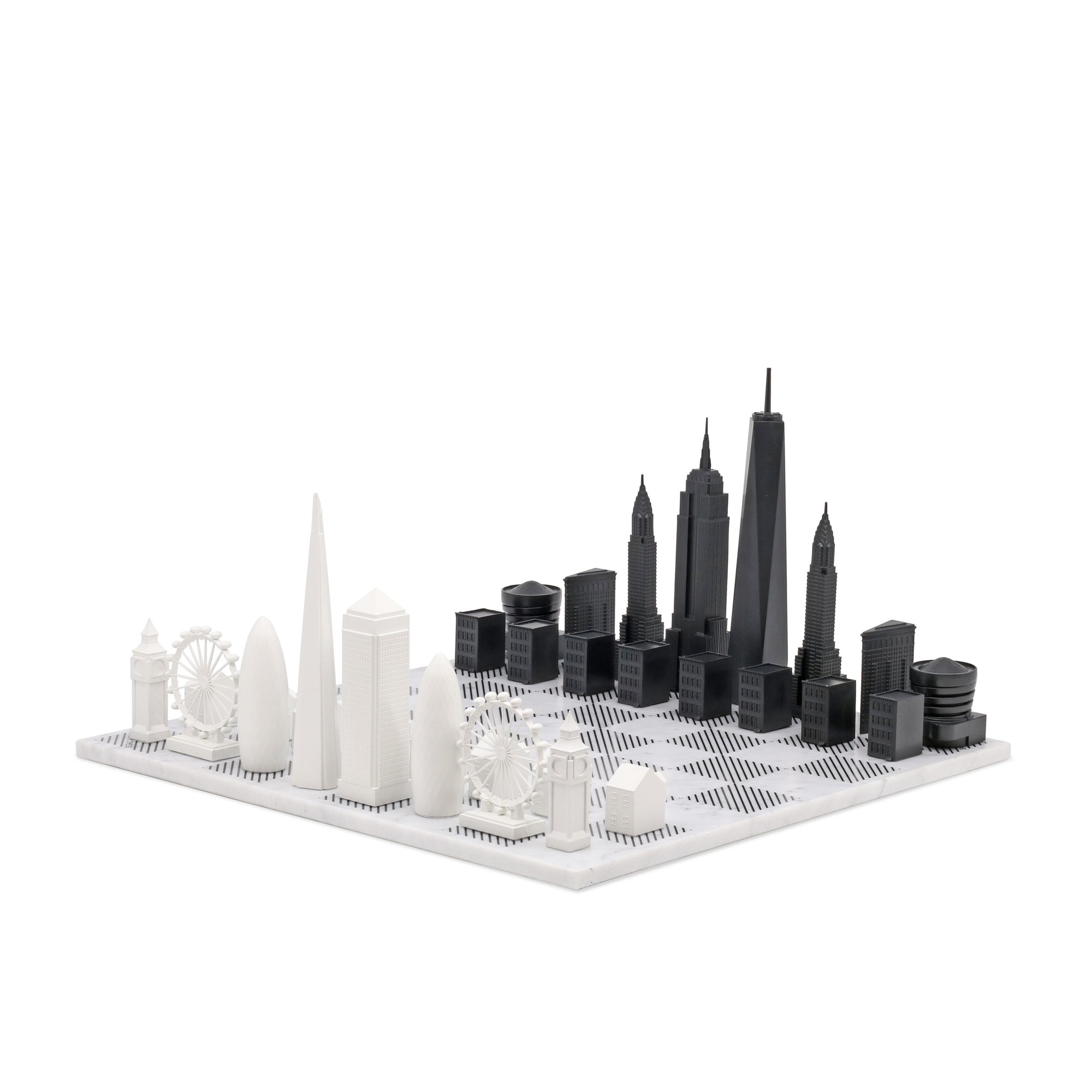 Skyline Chess Chess Set Acrylic London Vs New York Edition with Marble Hatch Board