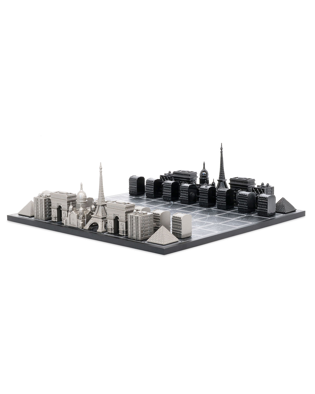 Skyline Chess Chess Set Stainless Steel Paris Edition with Paris Map Board