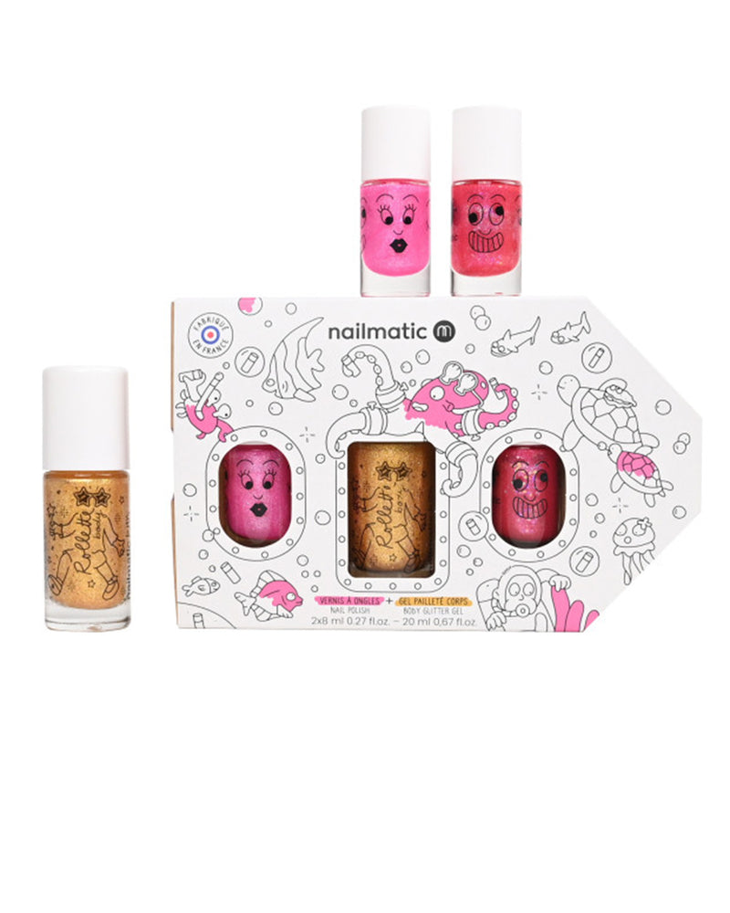 Nail Polish for Kids SET OF 3 EXPLORATION : SISSI PINKY + BODY ROLETTE YELLOW GOLD