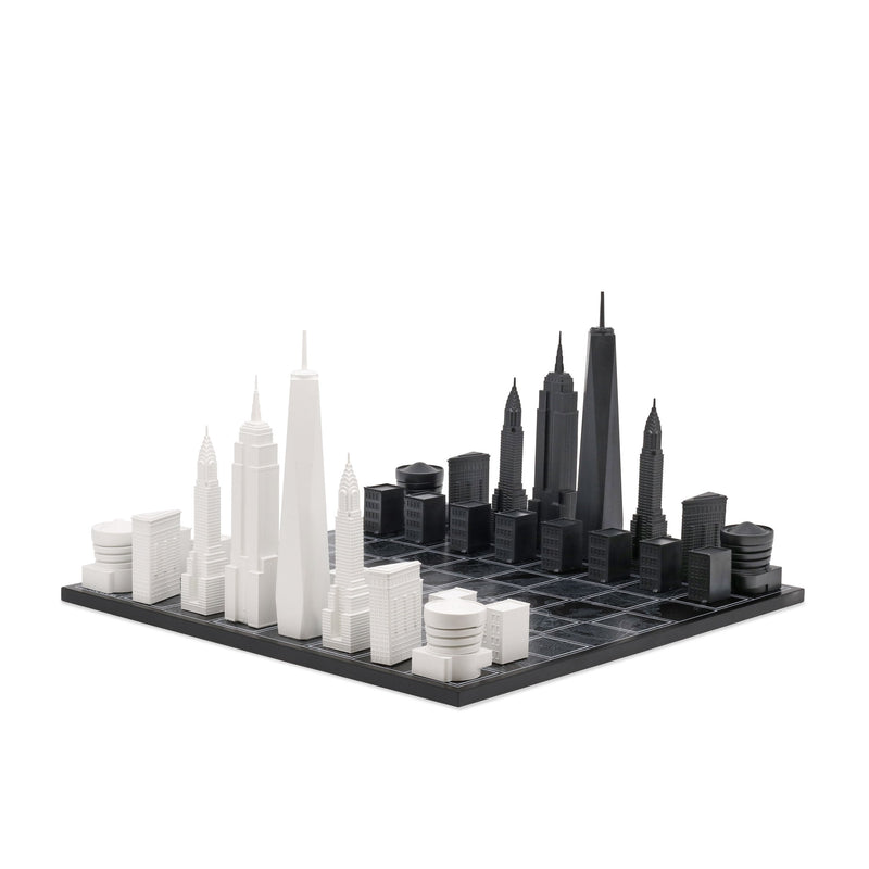 Skyline Chess Chess Set Acrylic NEW YORK Edition with Wood Map Board