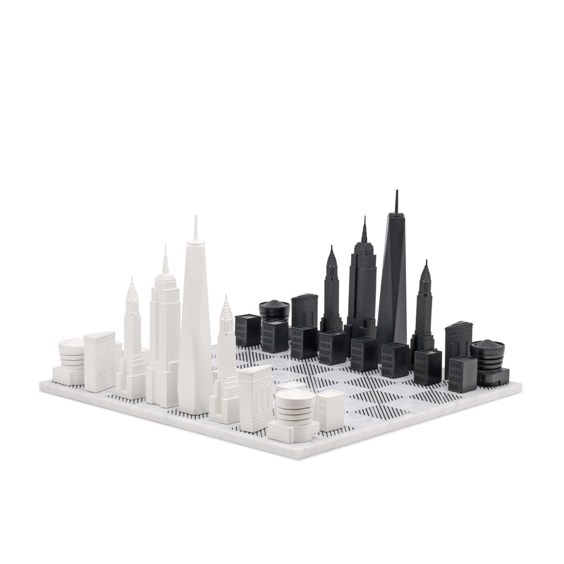 Skyline Chess Chess Set Acrylic NEW YORK Edition with Marble Hatch Board