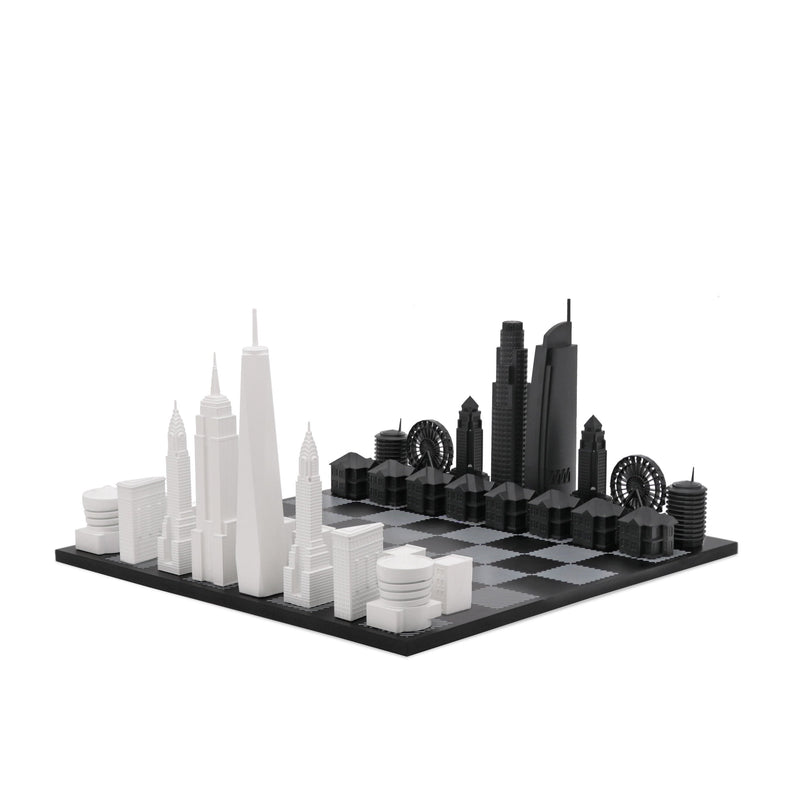 Skyline Chess Chess Set Acrylic LOS ANGELES Edition with Wood Map Board