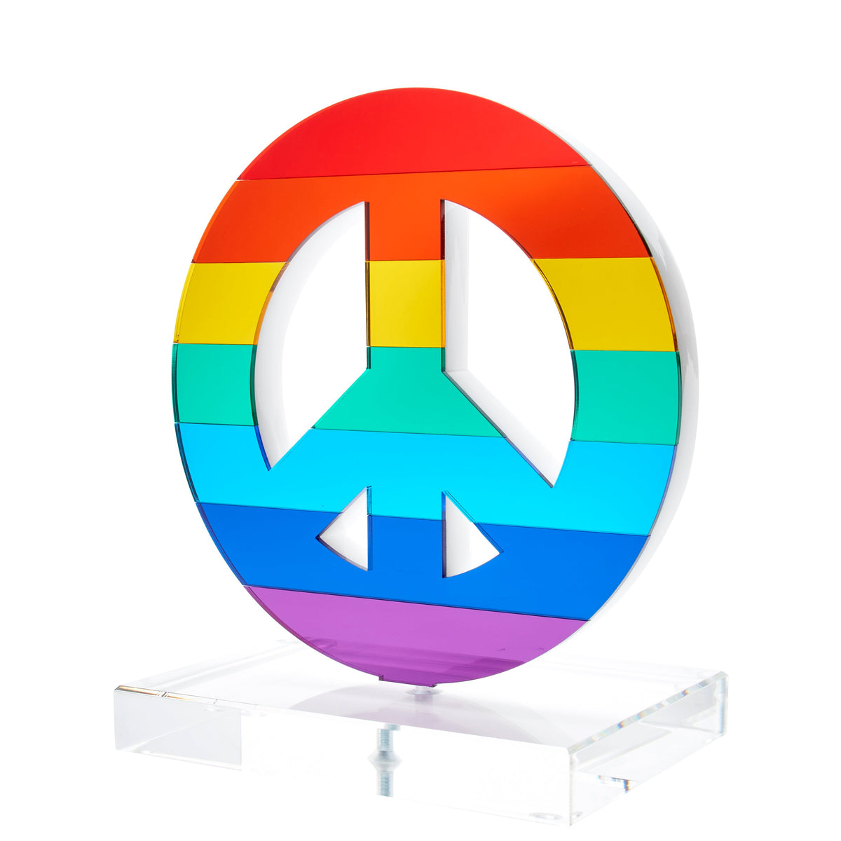 Tara Wilson Designs Shelf Decor Stand Alone PEACE SIGN Mirrored Rainbow 8.5" x 8.5" x 1" d