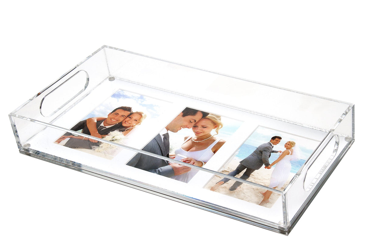 Tara Wilson Designs Tray PHOTO with White Mat 16" x 8" for three photos 5" x 7"